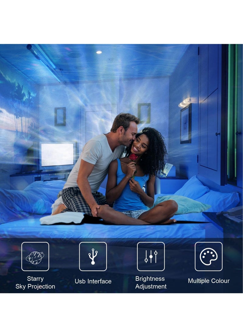 Galaxy Projector Light for Bedroom, Ocean Wave Sensory Light with 16 Colors, Romantic Visual Mood Lighting Lamp, Ceiling Projector Night Light for Bedroom/Party/Game Rooms (ice Cube)