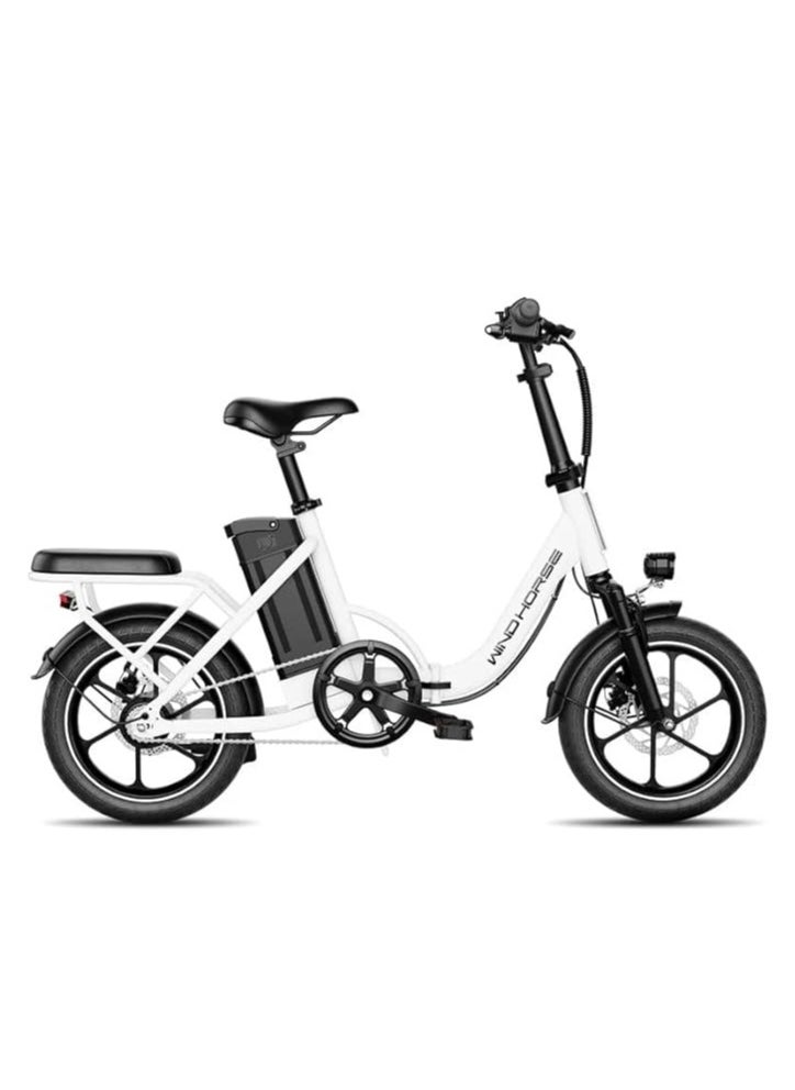 Folding Electric Bike with 350W High Speed Motor| 36V 8AH Battery|W2B white| 40 KM/H Speed| 35 KM Range| Dual Disk Brakes| Carbon Alloy Frame and 16 Inches Tires| Front Suspension Fort