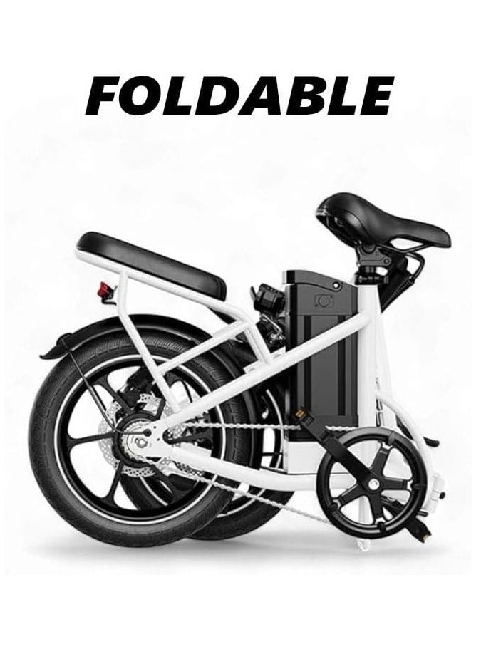 Folding Electric Bike with 350W High Speed Motor| 36V 8AH Battery|W2B white| 40 KM/H Speed| 35 KM Range| Dual Disk Brakes| Carbon Alloy Frame and 16 Inches Tires| Front Suspension Fort