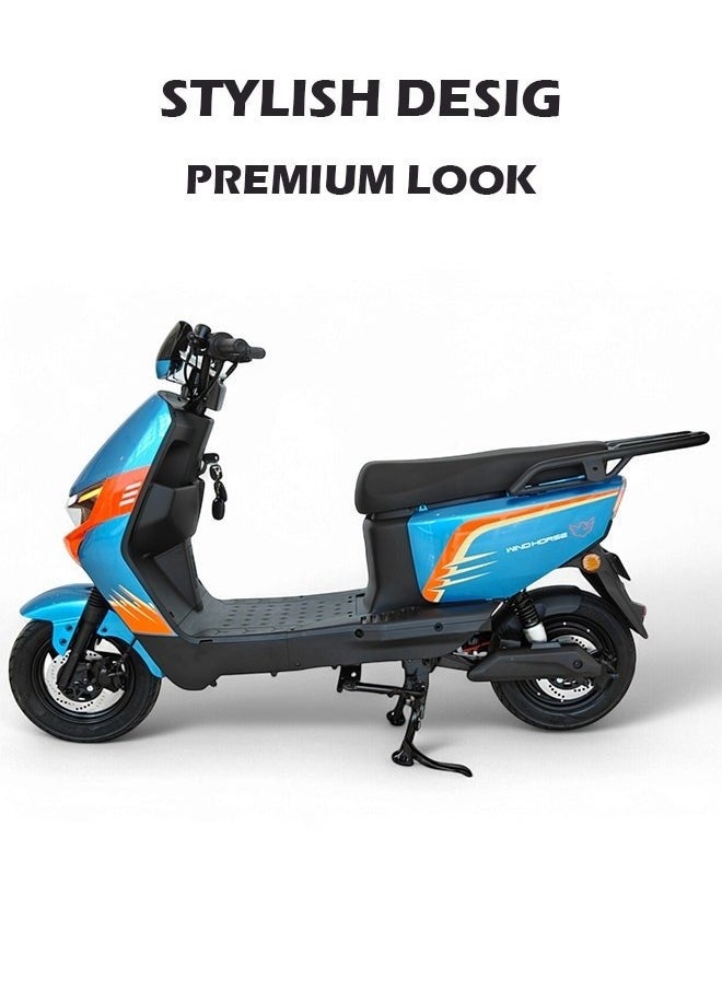 Electric Scooter with 1500W Motor, 60V 20Ah Battery, 60km/h Max Speed, 50km Range, Carbon Alloy Frame, Remote Lock, Under-Seat Storage, 14-Inch Tires, Disc Brakes, 3-Speed Modes