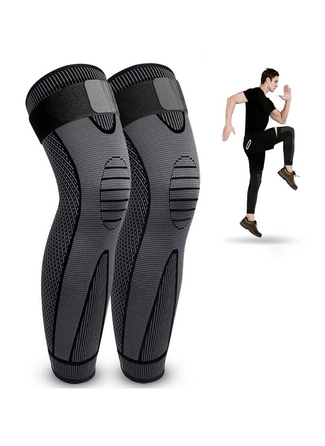 Leg Compression Sleeve Full Leg 2 Pack Long Knee Brace for Men Women Knee Support Protector for Running Weightlifting Workout Joint Pain Relief Meniscus Tear Arthritis Tendinitis