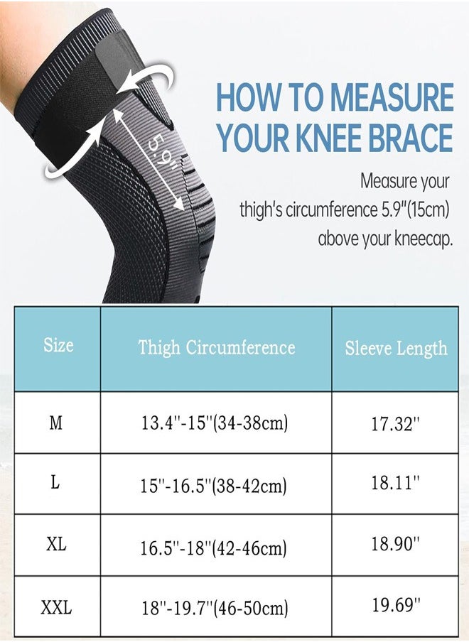 Leg Compression Sleeve Full Leg 2 Pack Long Knee Brace for Men Women Knee Support Protector for Running Weightlifting Workout Joint Pain Relief Meniscus Tear Arthritis Tendinitis