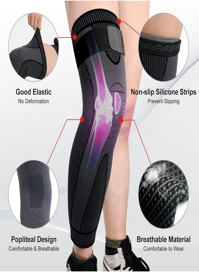 Leg Compression Sleeve Full Leg 2 Pack Long Knee Brace for Men Women Knee Support Protector for Running Weightlifting Workout Joint Pain Relief Meniscus Tear Arthritis Tendinitis