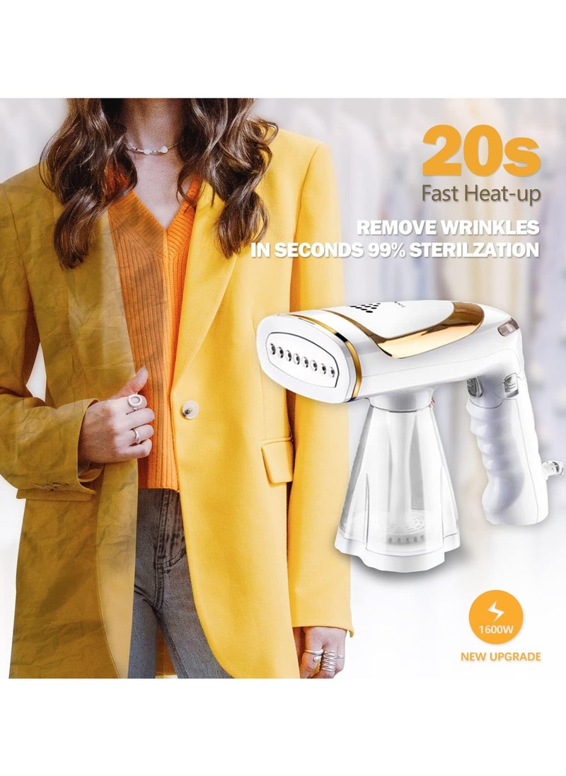 Clothes Steamer, 1600W High Power Handheld Steamer, Portable Foldable Travel Garment Steamer, Three Speed ​​Adjustable Garment Steamer with Removable 250ml Water Tank, 20s Fast Heating
