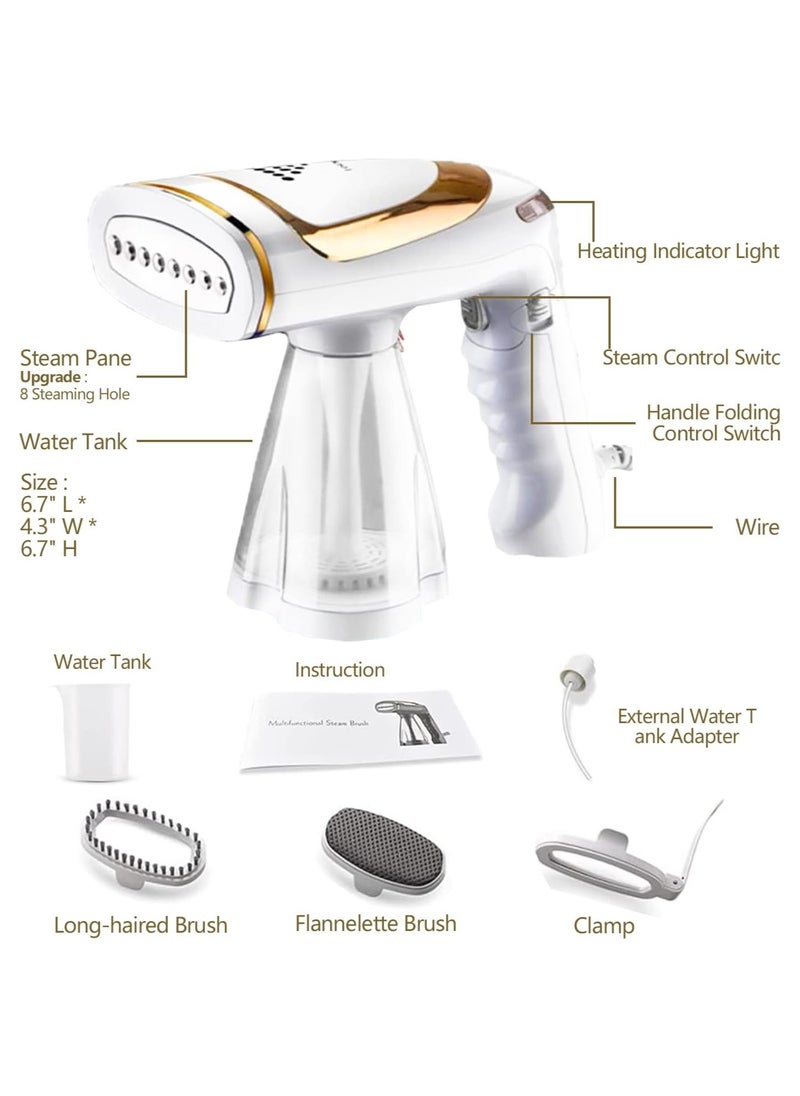 Clothes Steamer, 1600W High Power Handheld Steamer, Portable Foldable Travel Garment Steamer, Three Speed ​​Adjustable Garment Steamer with Removable 250ml Water Tank, 20s Fast Heating