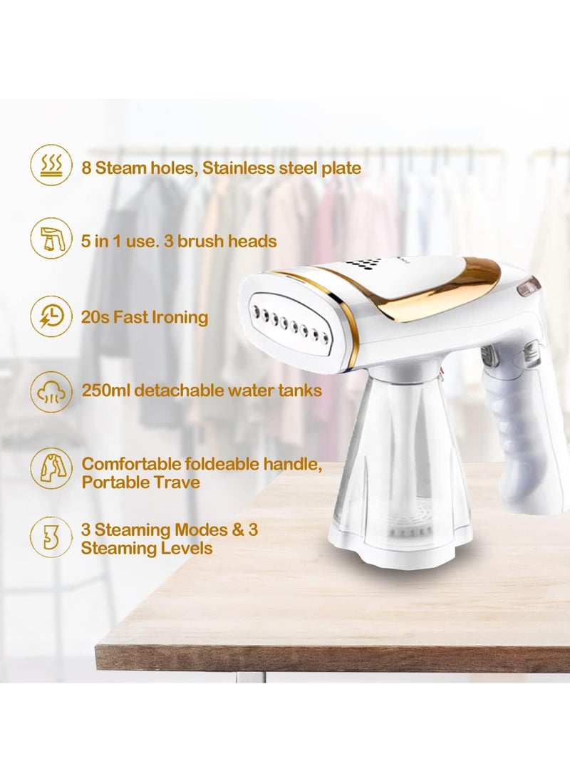 Clothes Steamer, 1600W High Power Handheld Steamer, Portable Foldable Travel Garment Steamer, Three Speed ​​Adjustable Garment Steamer with Removable 250ml Water Tank, 20s Fast Heating