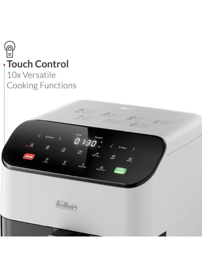 Air Fryer 1600 W, Large 5.5L Cap., Xcyclone-Tech, 4x Non-Stick Ceramic Coating,10 Cooking Functions, Touch Panel, Cool-Touch+Interior Lightning