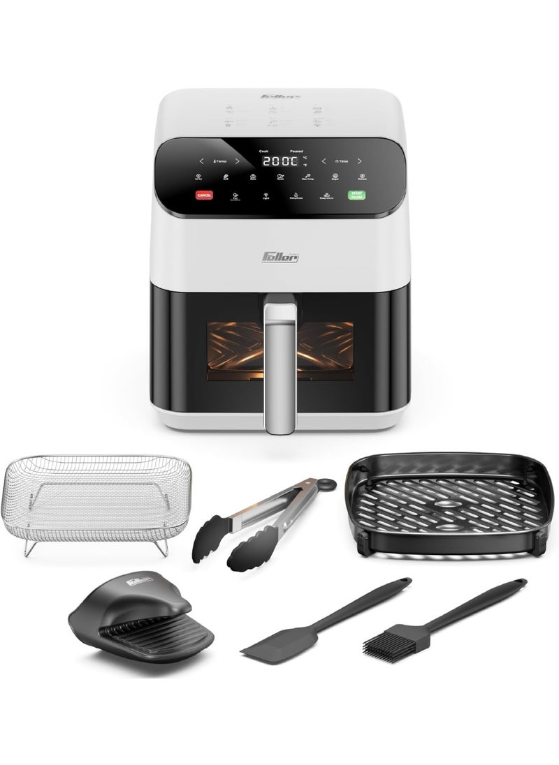 Air Fryer 1600 W, Large 5.5L Cap., Xcyclone-Tech, 4x Non-Stick Ceramic Coating,10 Cooking Functions, Touch Panel, Cool-Touch+Interior Lightning