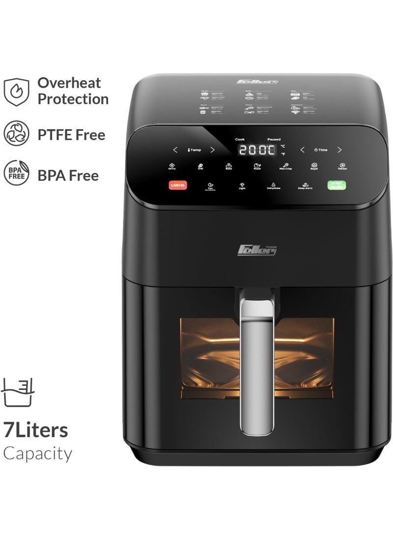 Air Fryer 1800 W, Large 7L Cap., Xcyclone-Tech, 4x Non-Stick Ceramic Coating, 10 Cooking Functions, Touch Panel, Cool-Touch+Interior Lightning