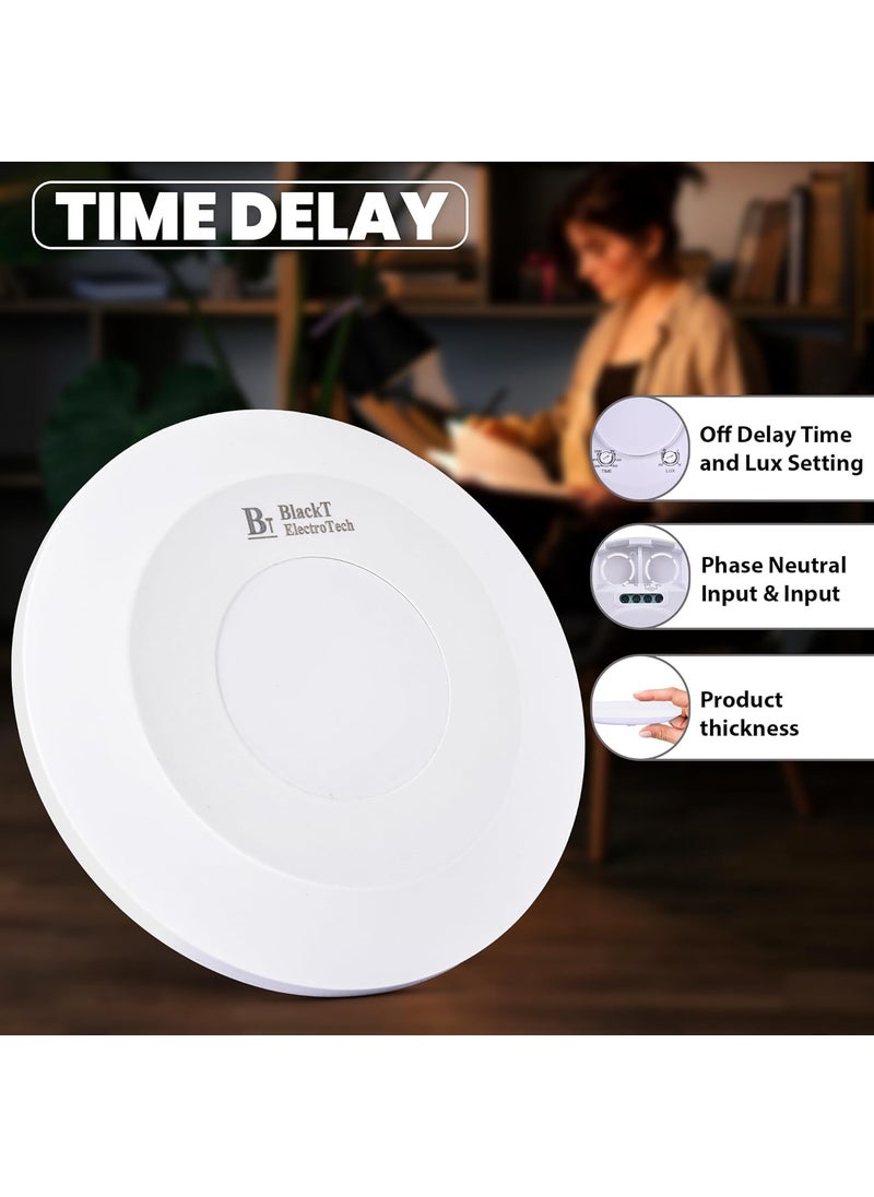 Blackt Electrotech BT34P Real Presence Sensor High Frequency Microwave Motion Sensor with Breath Detection 360 Detection Energy Saving Light Control 500W for Home and Office Celing Mount