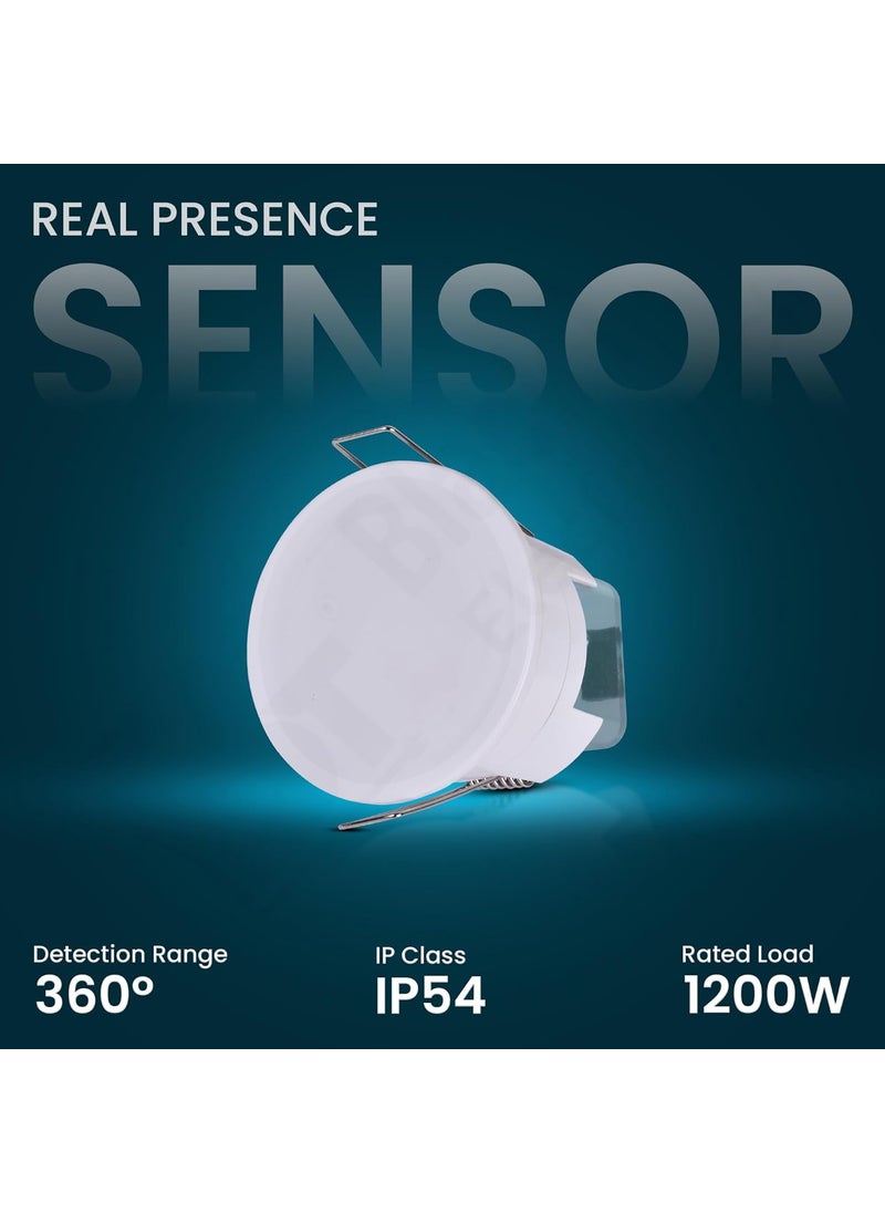 Blackt Electrotech BT34P Microwave Real Presence Sensor High Frequency Motion Sensor with Breath Detection 360 Detection Range Energy Saving Light Control for Home and Office Concealed