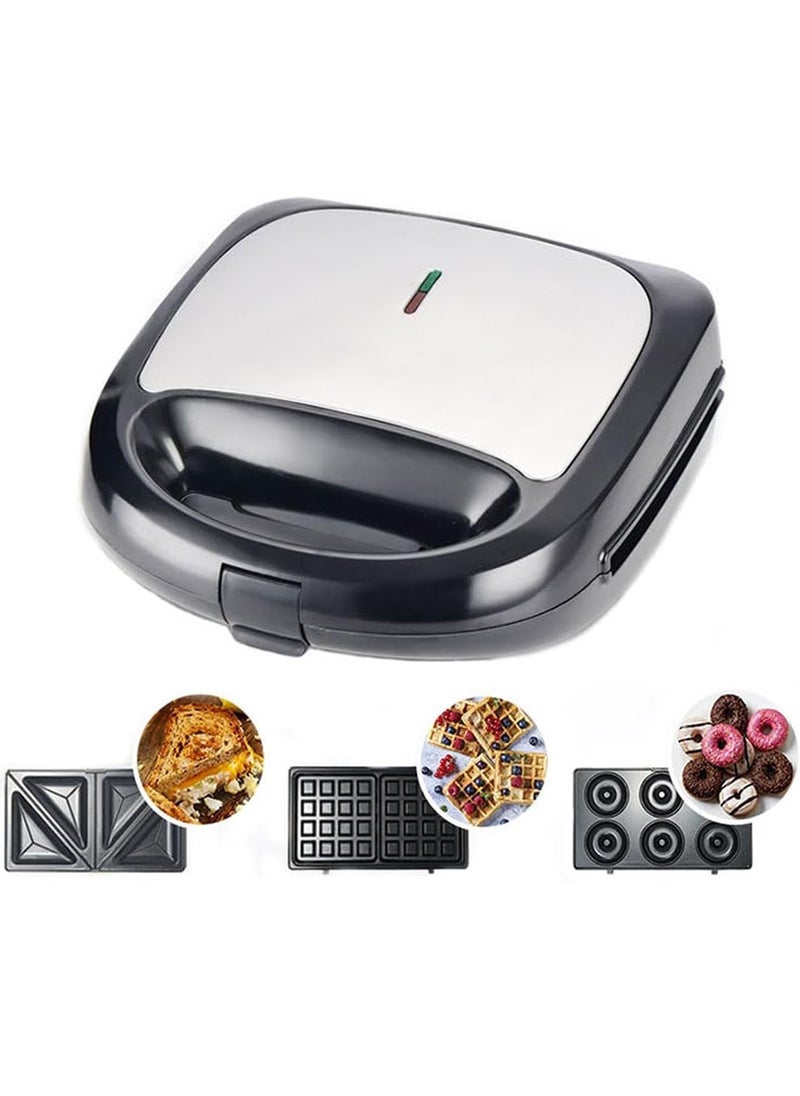 3 in 1 Electric Donut Sandwich Baking Machine,Toaster,Waffle Iron,with Removable Non-Stick Plates,Multifunctional Panini Press Grill,Easy to Use & Clean for WaffleMaker
