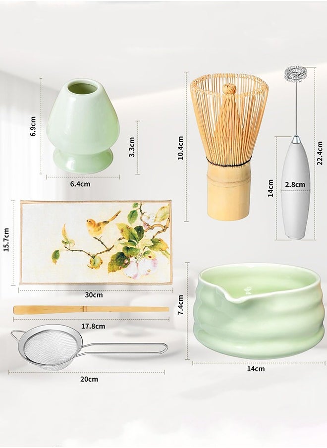Matcha Set and Bowl, Matcha Making Kit Whisk, Bowl With Spout, Sifter, Ceramic Whisk Holder, Spoon Japanese Tea Powder Starter Tools For Ceremony Gift（7 pack）