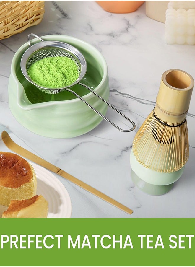 Matcha Set and Bowl, Matcha Making Kit Whisk, Bowl With Spout, Sifter, Ceramic Whisk Holder, Spoon Japanese Tea Powder Starter Tools For Ceremony Gift（7 pack）