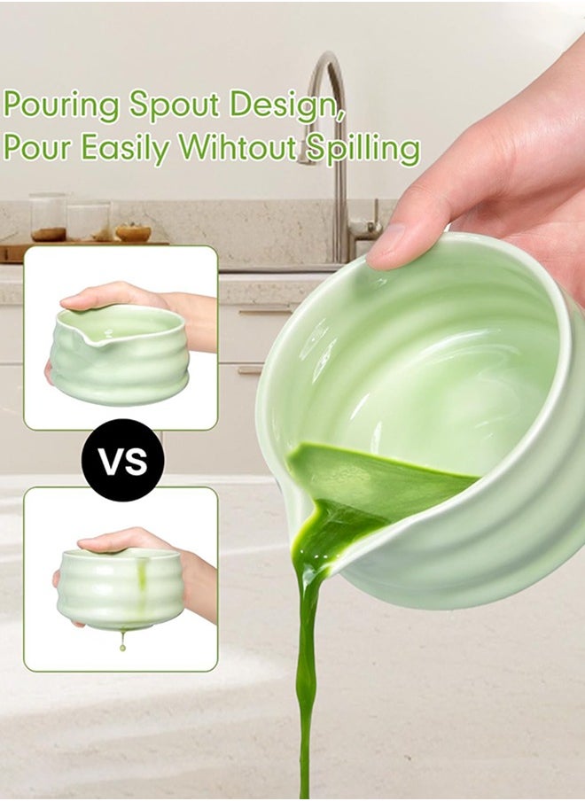 Matcha Set and Bowl, Matcha Making Kit Whisk, Bowl With Spout, Sifter, Ceramic Whisk Holder, Spoon Japanese Tea Powder Starter Tools For Ceremony Gift（7 pack）