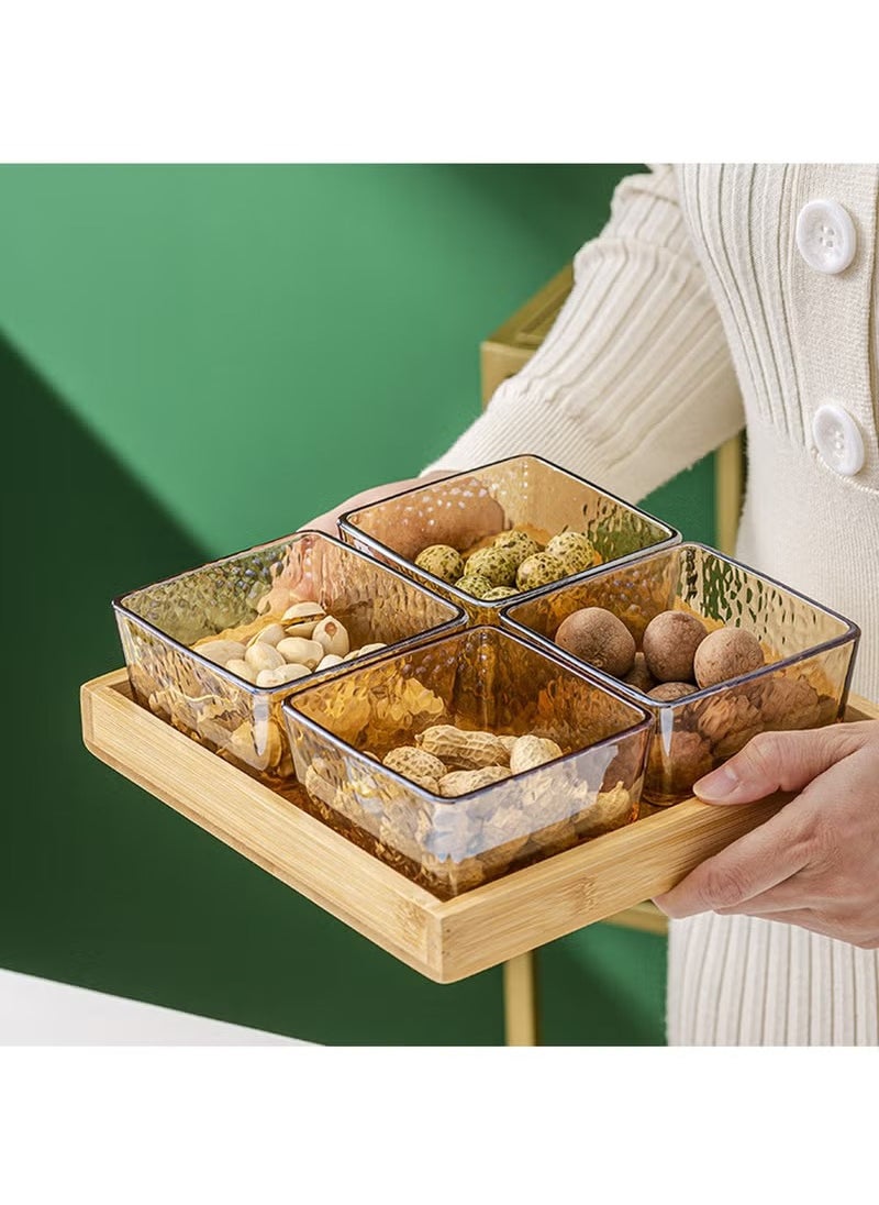 Snack Serving Tray with Lid 6 Clear Candy and Nut Serving Container set with Metal Rack, Plastic Appetizer Platter Relish Storage Organizer Plate Food Display Bowls for Vegetables Candy Fruit Dips