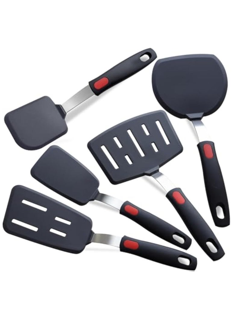 5-Pack Silicone Spatula Turner, Spatulas Silicone Set for Nonstick Cookware, 600°F Heat Resistant Kitchen Cooking Utensils Set for Egg, Pancake Dishwasher Safe