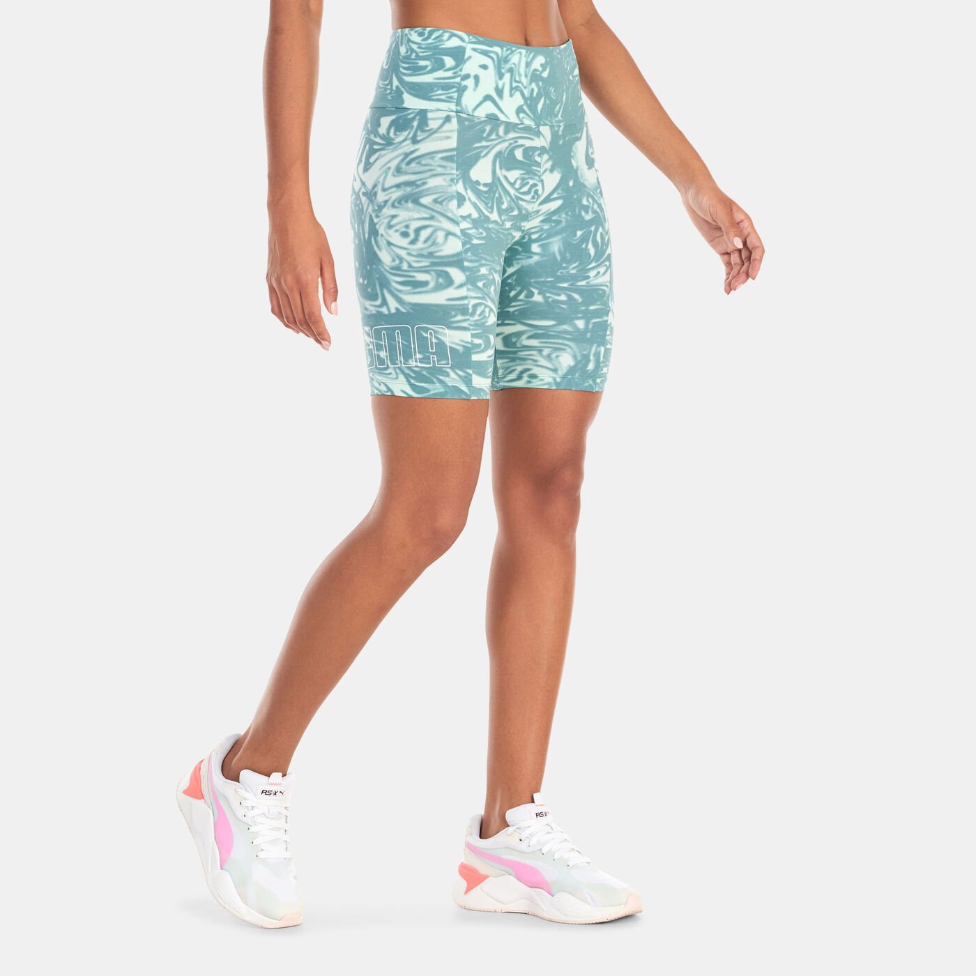 Women's POWER Allover Print 7-Inch High Waist Bike Shorts