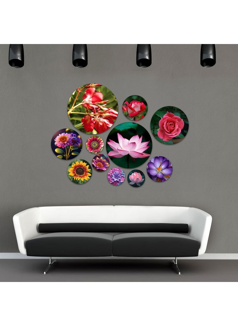 BookYourGIFT Beautiful Flower Wooden Wall Plates For Home DecorPack Of 11