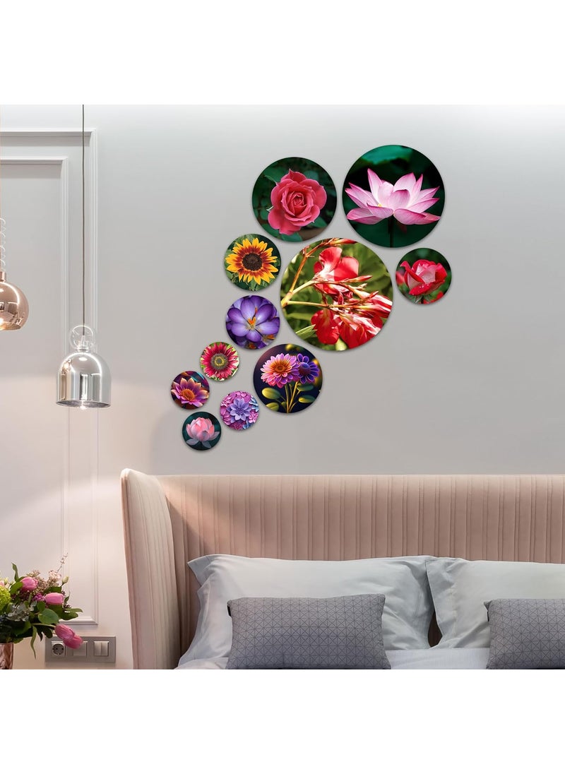 BookYourGIFT Beautiful Flower Wooden Wall Plates For Home DecorPack Of 11