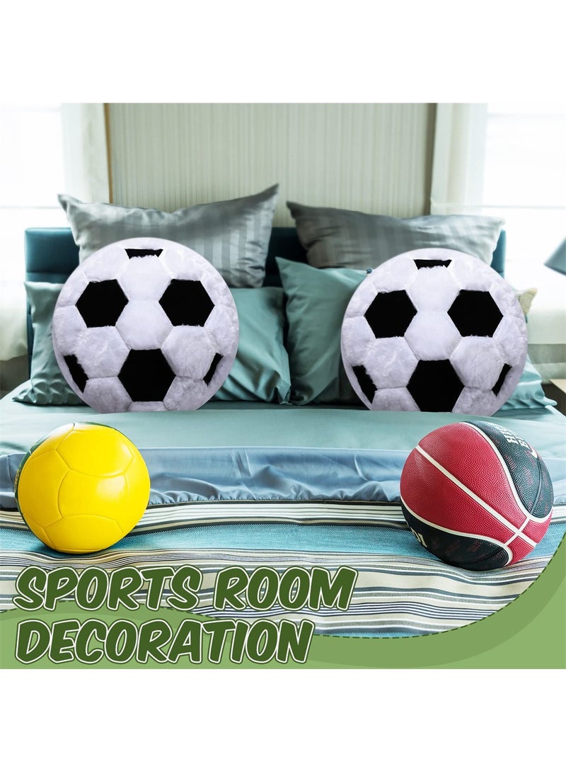 Soccer Throw Pillow, 2Pcs Soft Stuffed Cushion, Sports Toy Pillow, Cute Shaped Sports Decor Round Plush Pillow, Sport Theme Cushion Stuffed Pillow for Bedroom Sofa Decoration Children's Gifts