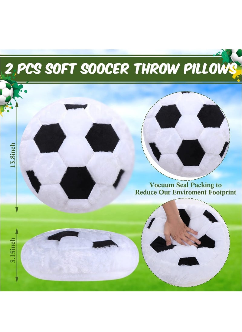 Soccer Throw Pillow, 2Pcs Soft Stuffed Cushion, Sports Toy Pillow, Cute Shaped Sports Decor Round Plush Pillow, Sport Theme Cushion Stuffed Pillow for Bedroom Sofa Decoration Children's Gifts