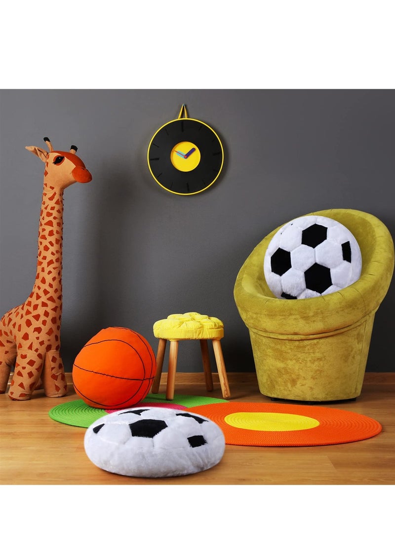 Soccer Throw Pillow, 2Pcs Soft Stuffed Cushion, Sports Toy Pillow, Cute Shaped Sports Decor Round Plush Pillow, Sport Theme Cushion Stuffed Pillow for Bedroom Sofa Decoration Children's Gifts