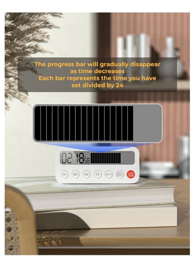 Digital Timer with Countdown Progress Bar, Magnetic Timer for Classroom, 3 Volume Levels, Mute-Low-High, Clock Mode, Memory Function, Timer for Kids