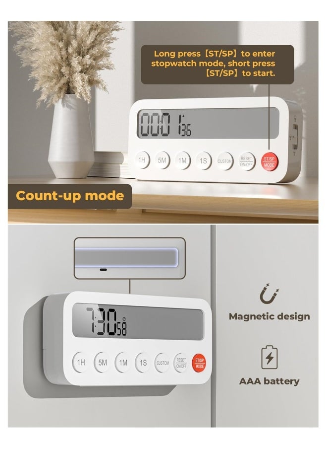 Digital Timer with Countdown Progress Bar, Magnetic Timer for Classroom, 3 Volume Levels, Mute-Low-High, Clock Mode, Memory Function, Timer for Kids