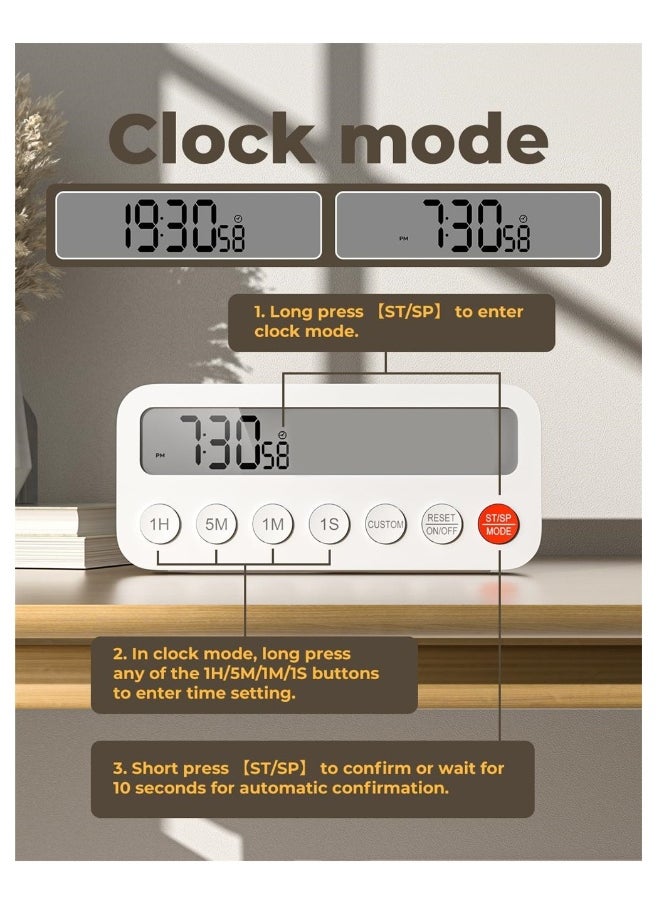 Digital Timer with Countdown Progress Bar, Magnetic Timer for Classroom, 3 Volume Levels, Mute-Low-High, Clock Mode, Memory Function, Timer for Kids