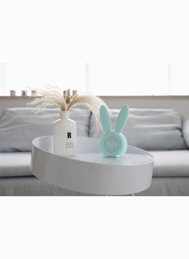 Green Rabbit Alarm Clock, SYOSI Luminous Rabbit Alarm Clock Cartoon Rabbit Lamp LED Silicone Bed Light Multifunctional Home Desktop Decorations Timed Night Light for Kids with Lithium Battery