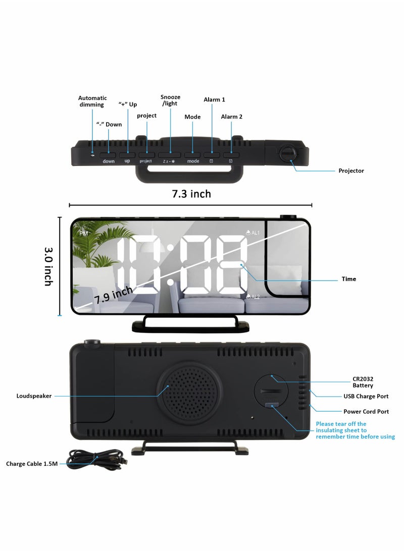 Projection Alarm Clock LED Digital Alarm Clock Mirror Alarm Clock
