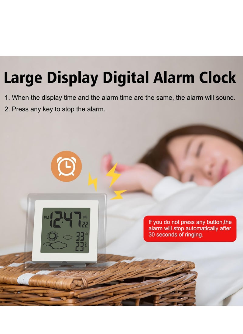 Digital Alarm Clock Small Battery Operated Alarm Clock Weather Desk Clocks with Temperature in ℃ or ℉, Auto Backlight, 12/24H, Date, Stylish Design for Kids Office Bedroom(Battery Included)