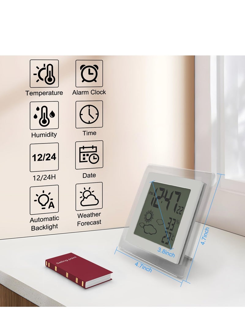Digital Alarm Clock Small Battery Operated Alarm Clock Weather Desk Clocks with Temperature in ℃ or ℉, Auto Backlight, 12/24H, Date, Stylish Design for Kids Office Bedroom(Battery Included)