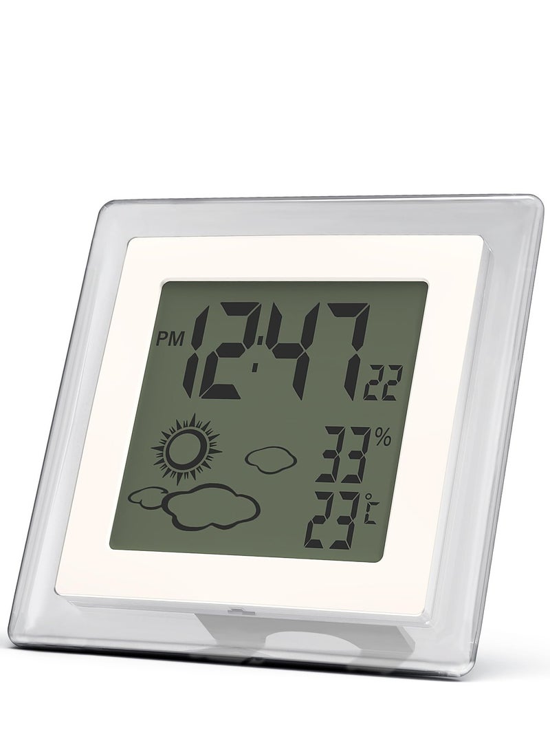 Digital Alarm Clock Small Battery Operated Alarm Clock Weather Desk Clocks with Temperature in ℃ or ℉, Auto Backlight, 12/24H, Date, Stylish Design for Kids Office Bedroom(Battery Included)