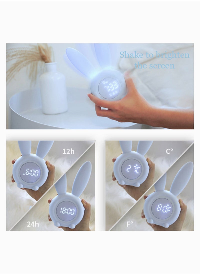 Blue Rabbit Alarm Clock, SYOSI Luminous Rabbit Alarm Clock Cartoon Rabbit Lamp LED Silicone Bed Light Multifunctional Home Desktop Decorations Timed Night Light for Kids with Lithium Battery