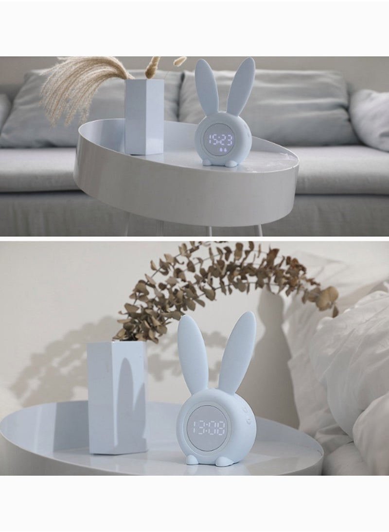 Blue Rabbit Alarm Clock, SYOSI Luminous Rabbit Alarm Clock Cartoon Rabbit Lamp LED Silicone Bed Light Multifunctional Home Desktop Decorations Timed Night Light for Kids with Lithium Battery