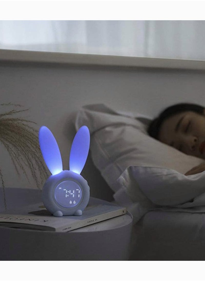 Blue Rabbit Alarm Clock, SYOSI Luminous Rabbit Alarm Clock Cartoon Rabbit Lamp LED Silicone Bed Light Multifunctional Home Desktop Decorations Timed Night Light for Kids with Lithium Battery