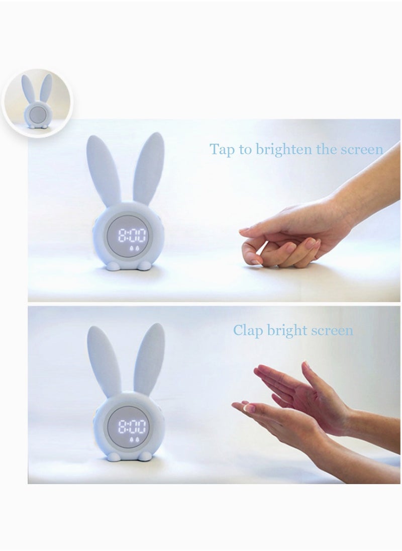 Blue Rabbit Alarm Clock, SYOSI Luminous Rabbit Alarm Clock Cartoon Rabbit Lamp LED Silicone Bed Light Multifunctional Home Desktop Decorations Timed Night Light for Kids with Lithium Battery