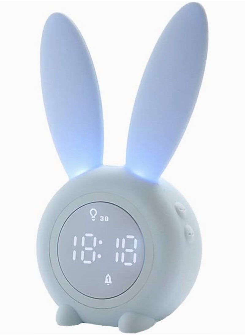 Blue Rabbit Alarm Clock, SYOSI Luminous Rabbit Alarm Clock Cartoon Rabbit Lamp LED Silicone Bed Light Multifunctional Home Desktop Decorations Timed Night Light for Kids with Lithium Battery
