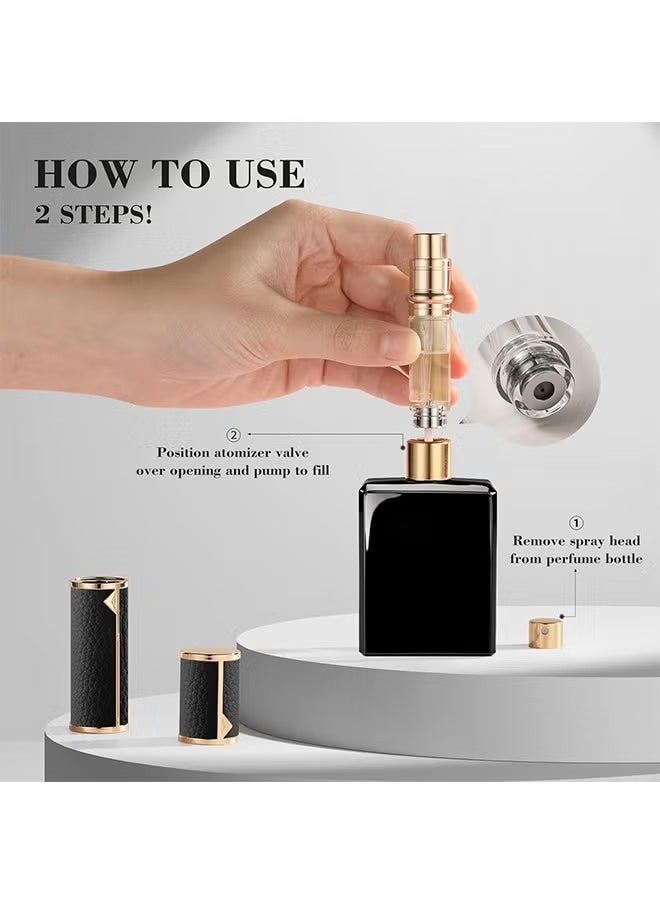 Perfume Bottles Empty Refill, Perfume Atomizer, Refillable Portable Mini Perfume Atomizer, Perfume Spray bottle Atomizer for Travel, Leaking Proof, Luxury Leather, 5ml (Black)