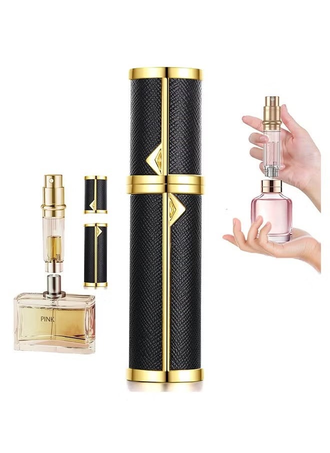 Perfume Bottles Empty Refill, Perfume Atomizer, Refillable Portable Mini Perfume Atomizer, Perfume Spray bottle Atomizer for Travel, Leaking Proof, Luxury Leather, 5ml (Black)