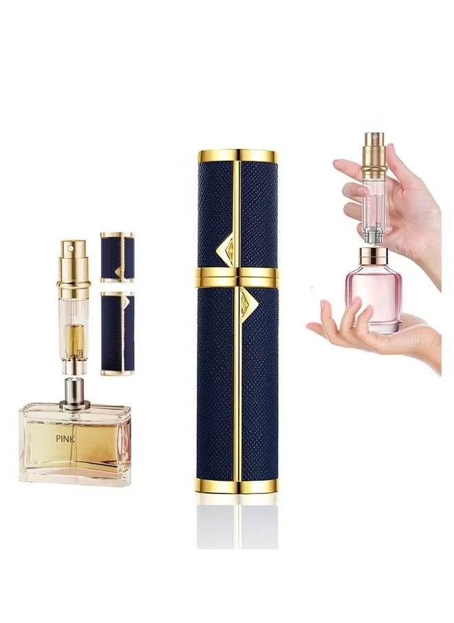 Perfume Bottles Empty Refill, Perfume Atomizer, Refillable Portable Mini Perfume Atomizer, Perfume Spray bottle Atomizer for Travel, Leaking Proof, Luxury Leather, 5ml (Dark Blue)