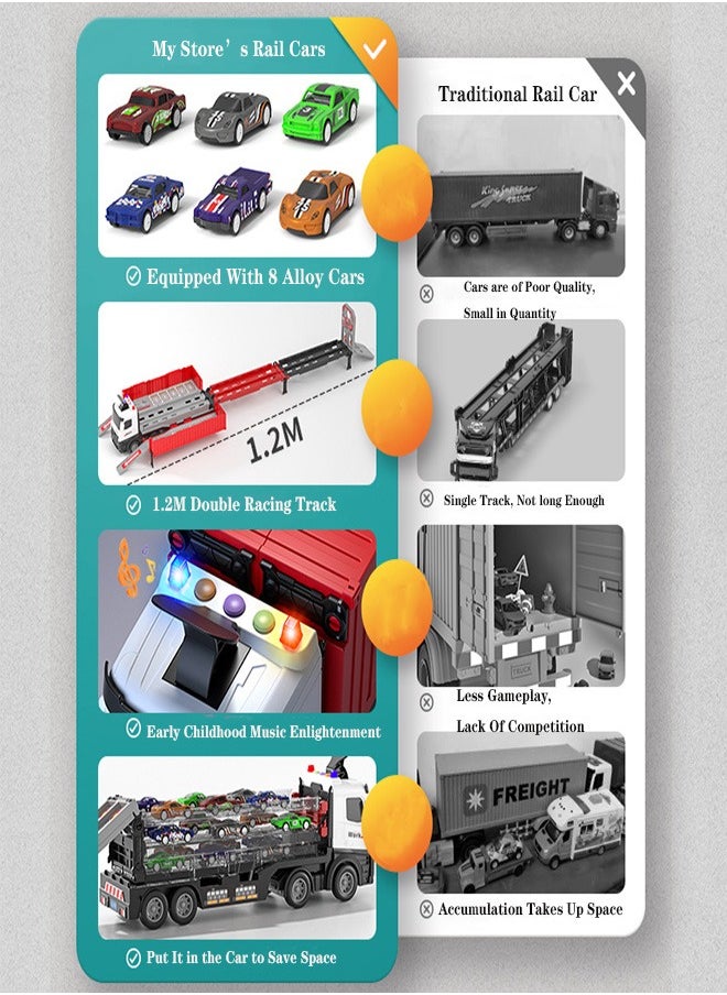 Race Car Track Toy Truck Toy with Slots u0026 Foldable Race Tracks Transport Car Carrier Toy for Toddlers Cars Toy Set Container Truck Toy with 8 Alloy Cars Vehicles Toy Set for 3+ Kids Boys Girls