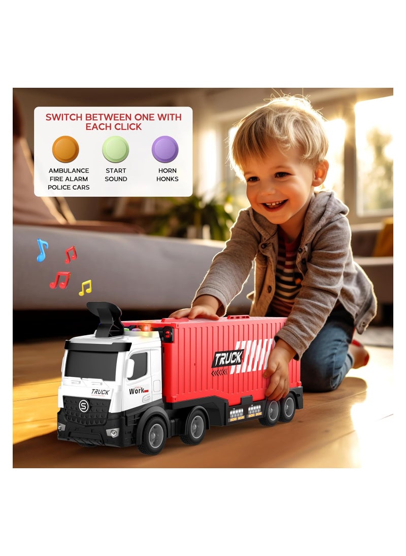 Race Car Track Toy Truck Toy with Slots u0026 Foldable Race Tracks Transport Car Carrier Toy for Toddlers Cars Toy Set Container Truck Toy with 8 Alloy Cars Vehicles Toy Set for 3+ Kids Boys Girls