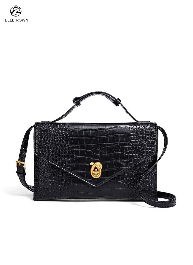 Luxury Crocodile-Print Black Color Ladies Bag for Women Portable Crossbody Bag Hand Bag For Evening Clutch Adjustable Shoulder Bags For Ladies