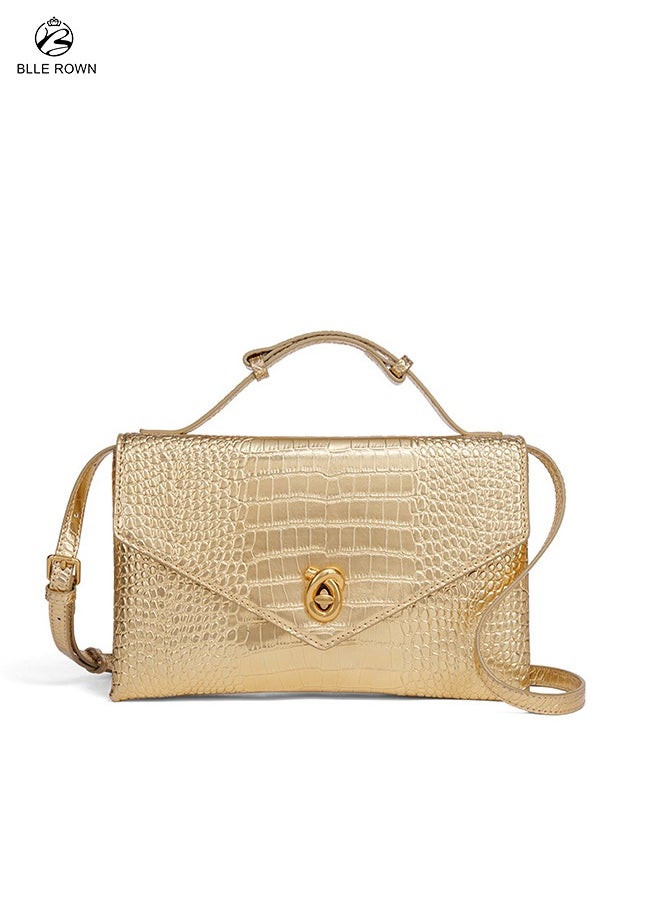 Luxury Crocodile-Print Golden Color Ladies Bag for Women Portable Crossbody Bag Hand Bag For Evening Clutch Adjustable Shoulder Bags For Ladies