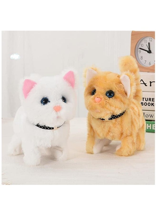 Interactive Electric Plush Cat Toy, Walking and Meowing Stuffed Animal, Persian Kitten with Wagging Tail, Fun Companion for Kids, Perfect Birthday Gift (Yellow)