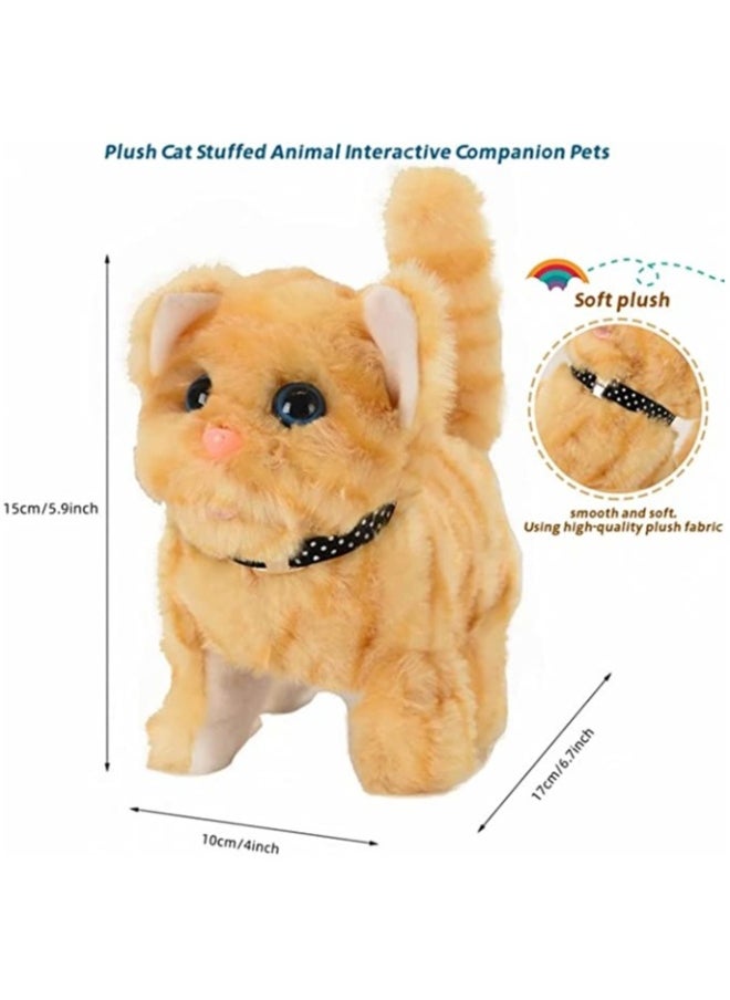 Interactive Electric Plush Cat Toy, Walking and Meowing Stuffed Animal, Persian Kitten with Wagging Tail, Fun Companion for Kids, Perfect Birthday Gift (Yellow)