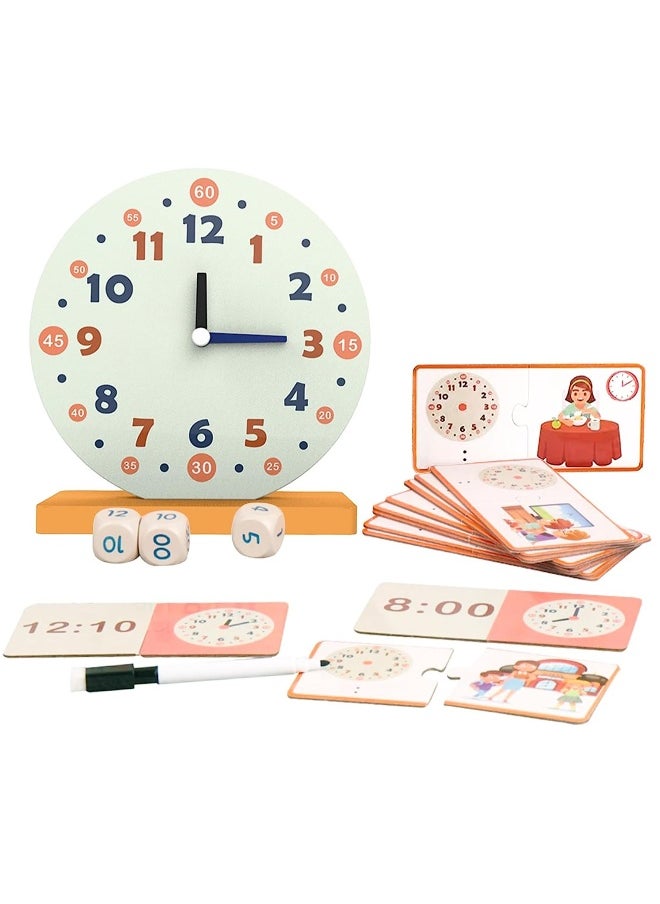 Wooden Toys for Learning Clock Game Set, Learning Clocks for Kids, Educational Resource for Clocks and Time Teaching Aids, Homeschool Supplies-Telling Time Teaching Clock for Kids Ages 3+